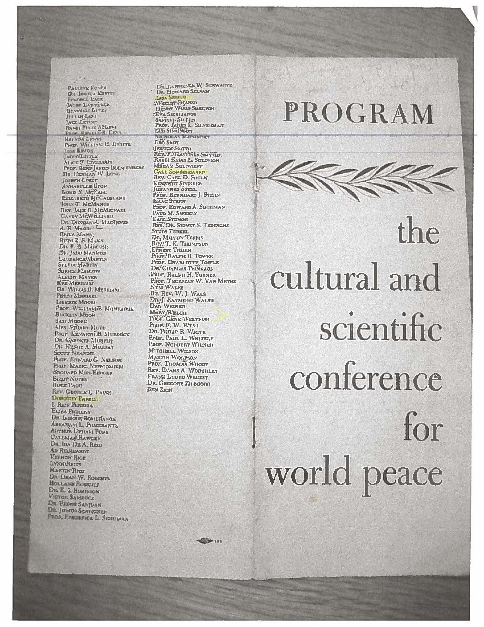 Program for "The Cultural and Scientific Conference for World Peace"