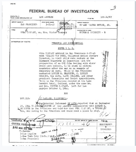 FBI Memorandum on Vera Caspary